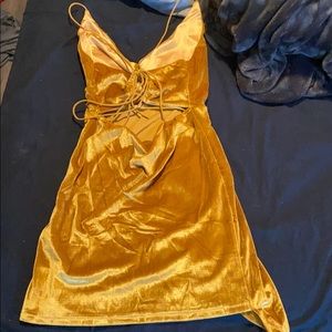 Gold velvet mini dress